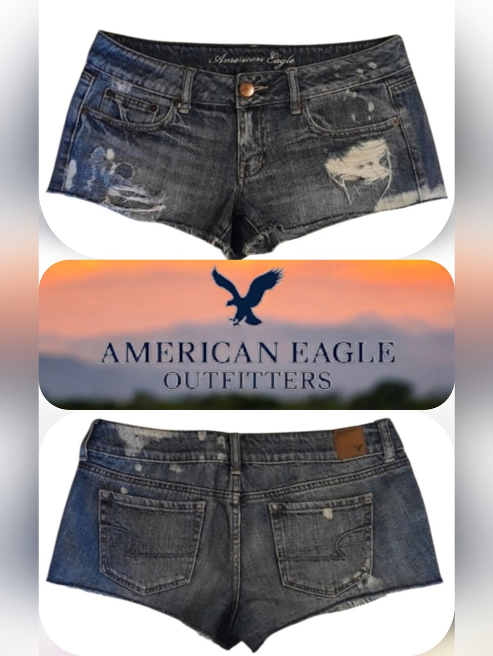 🦅American Eagle Outfitters Mini Blue Distressed Jean Shorts. Women's Size: 6.